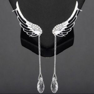925 Silver Boho Angel Wing Crystal Drop Earrings